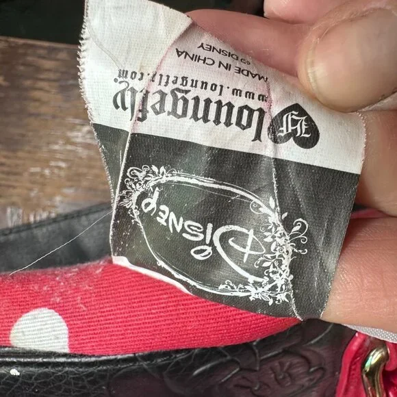 Loungefly Disney Minnie Mouse Tote Bag Embossed Black Faux Leather Polka Dot Bow - Picture 3 of 13